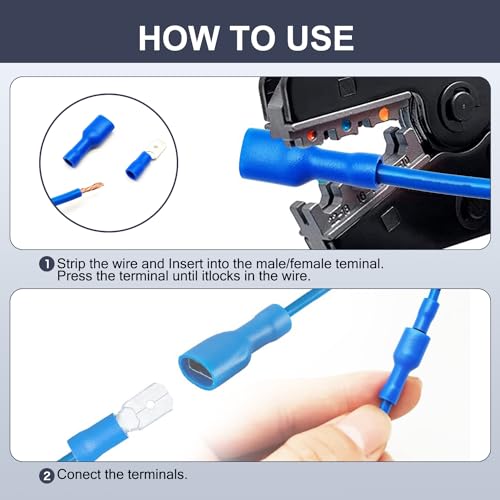 Chanzon 100pcs 3/16" Male & Female Spade Connector Semi-Insulated PVC Blue | UL Recognized - 14 15 16 awg Gauge Quick Disconnect Wire Crimp Terminal 4.8 x 0.8 mm - size: 4.8mm Male & Female Spade, style: 16-14AWG