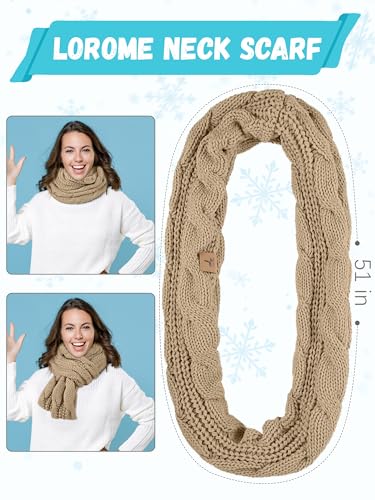 LOROME Winter Beanie Hat Scarf Gloves, Warm Fleece Knit Neck Scarf Set Gift | Hats Gloves Scarf Set, Touchscreen Gloves, Universal Size Neck Scarf Set Winter Gifts for Unisex Adult Winter Wear - color: Light Khaki
