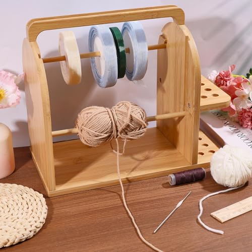 FREEBLOSS Yarn Holder 11.9 x 5.9 x 9.7" Wooden Yarn Ball Holder with Built-in Slots for Crochet and Knitting, Gift for Knitting Lovers