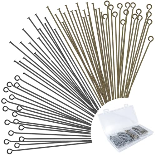 600 Pieces 2 Inch Flat Head Eye Pins for Jewelry Making DIY, Straight Bronze and Black Metal End Headpins for Craft Earring Bracelet Necklace Pendant Supplies - color: Bronze+Black, size: 2 Inch (Flat Head + Eye)