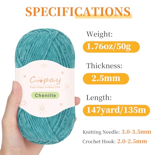 Coopay Skinny Chenille Yarn for Crocheting & Knitting, Green Gradient | Crochet Yarn Set - 600g Total, Velvet Yarn for Colorful Crafts, Blankets, Plush Dolls, Decorative Handmade Works - color: Green Tones, size: #2 Thin