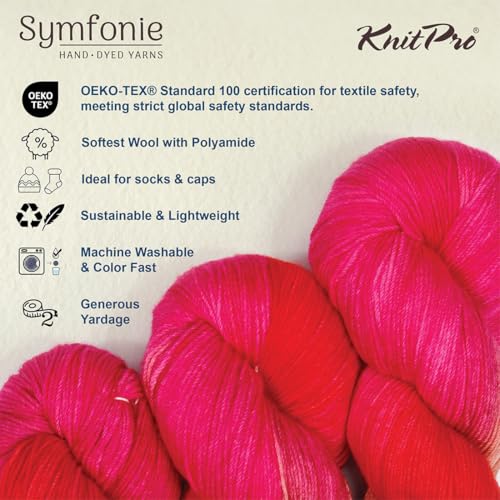 KnitPro Symfonie Fingering Weight Merino Wool Yarn 100g, Rhubarb | 75% Extrafine Merino & 25% Polyamide, 438yds, OEKO-TEX Certified, Superwash, Colorfast, #1 Yarn Skein for Knitting & Crochet - color: Rhubarb