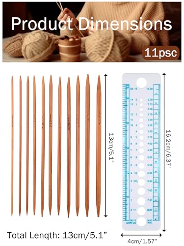 Haosie Double Pointed Knitting Needles Set, 55pcs/Set Bamboo Knitting Needles for Handmade DIY Craft Small Knitted Items, 11 Sizes from 2.0mm-5.0mm, 5.1in/13cm Length