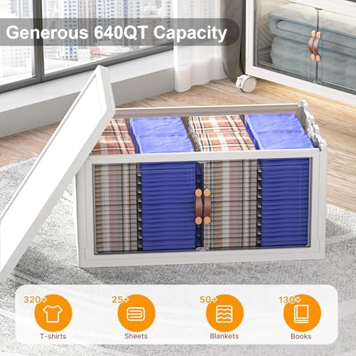UAMFURI Stackable Storage Bins, 1440QT Collapsible Drawers with 2 Lids | Large Capacity, Magnetic Door, Stack Lock, Rolling Wheels, Foldable Design, Organizers and Storage for Bedroom Dorm Garage - color: White-175QT, size: 8Pack with 2 top lids