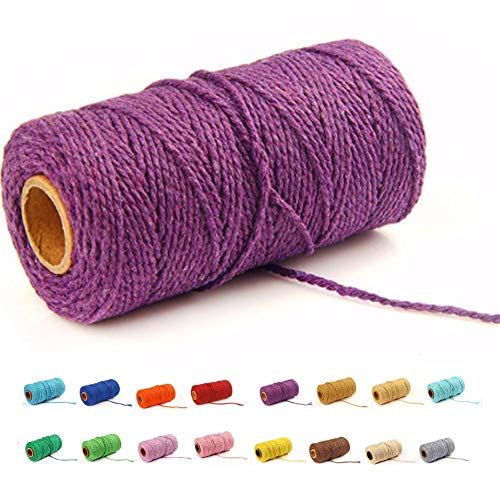 (109 Yards/1.5mm/35 Colors Optional) Cotton Baker Twine DIY Craft Macramé Natural Cotton Rope Craft Making Knitting String Rope DIY Wedding Decor Supply Christmas Wrapping(Deep Purple) - color: Purple