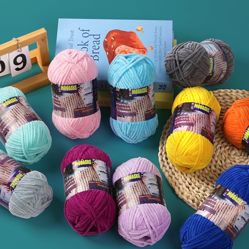 Baby Blanket Yarn for Crocheting - Soft Velvet Fluffy Chenille Yarn for Knitting Amigurumi Making Scarves, Doll - 100g/3.5oz 131 Yards Thick Plush Yarns (3, Aqua Green) - color: Aqua Green