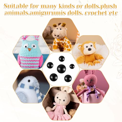 320 PCS Sew On Safety Eyes Buttons, Crochet Eyes for Animals 8mm to 15mm Plastic Mushroom Domed Sewing Doll Eye for Crafts for DIY Stuffed Animals Amigurumis Crochet Doll Making