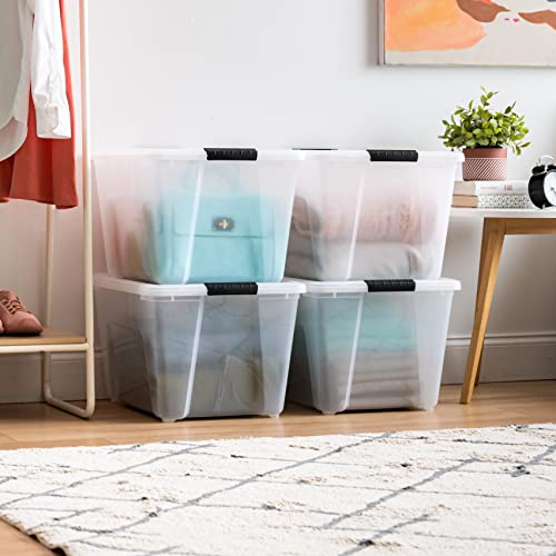 IRIS USA 4-Pack 54 Quart Storage Bins with Lids, Clear | Transparent design makes contents easy to find. Perfect for moving, blankets, clothing, and garage storage. Nestable design - color: Clear, size: 54 Qt, style: 4 Pack