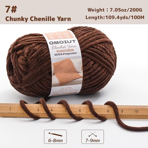 OMoiout Chunky Chenille Yarn for Crocheting, Soft Baby Blanket Yarn, #7 Super Bulky, Chunky Knit Blanket Crochet Yarn, 7 oz/109.4 yds Fluffy Velvet Amigurumi Yarn(Khaki) - color: [Khaki]
