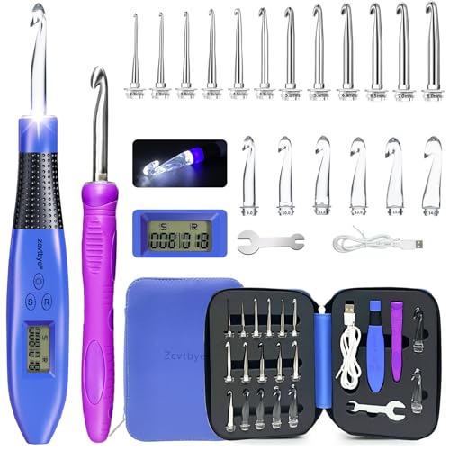 18 Size Light Up Crochet Hook Set with Digital Counter, Ergonomic Crochet Hooks for Arthritic Hands, 2.0–14.0mm Interchangeable Crochet Hooks with Case, Rechargeable and Beginner-Friendly - size: 18 Crochet Hook