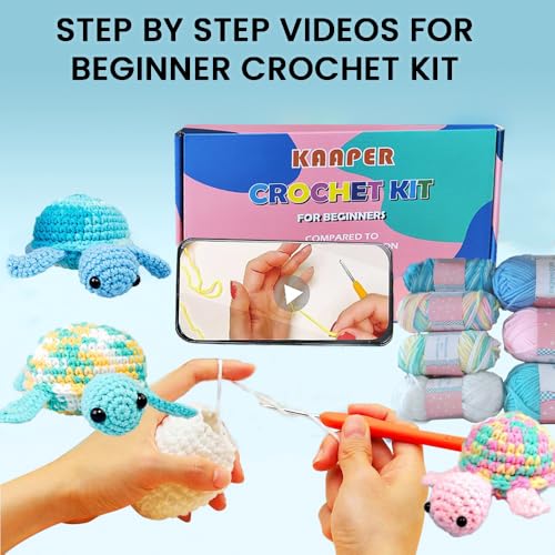 Kaaper Crochet Kit for Beginners Adults, Beginner Crochet Animal Kit Turtles Family Kit 3 pcs, Crochet Starter Kit & Knitting Supplies with Step-by-Step Video (Turtles Family) - color: Turtles Family