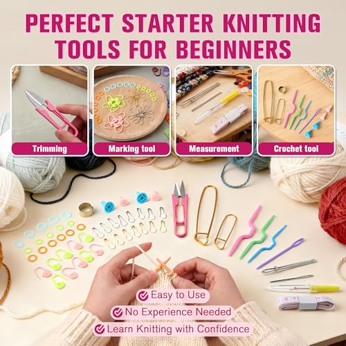 2 Pack New Basic Knitting Tools Accessories Supplie with Case Knit Set Lot | Knitting Supplies Set with Stitch Markers Plastic Sewing Needles Cable Needles for Sewing and Weaving,Includes 182PCS