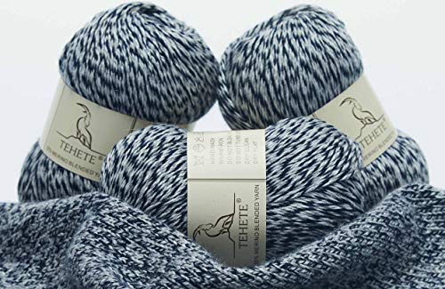 Merino Wool Yarn for Knitting 3-Ply Soft Lightweight 150g Crochet Yarn (White Grey) - color: White Grey, size: 3 Balls Pack