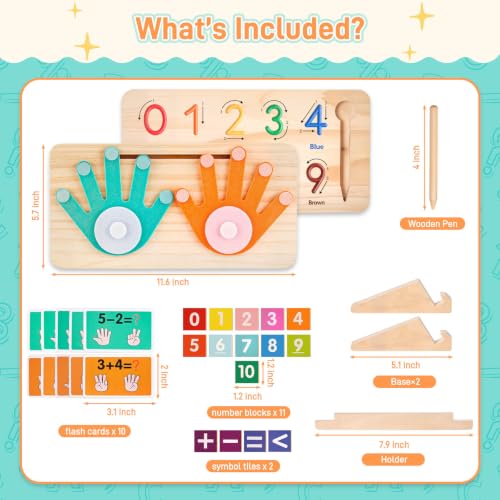 LovesTown Montessori Finger Counting Math Manipulative, Number Blocks Toys | Double-sided Board with Pen Sot, Stylus Stays Secure. Math Toy for Kindergarten, Homeschool, and Fine Motor Practice