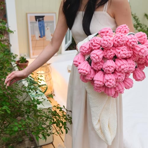 vctops Flower Bouquet Knitted Throw Blanket, Cute Roses Bouquets Handmade Crochet Round Blankets, Pink Roses Soft Small Throws Gifts for Girls, Women, Wife (Pink,Diameter 43") - color: Pink, size: Kids,Diameter 43"