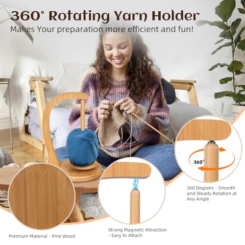 Wooden Yarn Holder for Knitting and Crocheting, Magnetic Crochet Yarn Holder, Spinner Yarn Holder for Crocheting, Crochet Accessories for Yarn Ball (Wood Color) - Large - color: Wooden Color