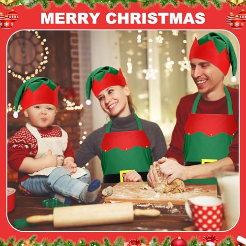 Handepo 12 Sets Christmas Apron and Hat Christmas Elf Costume Kit for Adults Women Cosplay Kitchen Xmas Holiday - color: Green, style: Classic