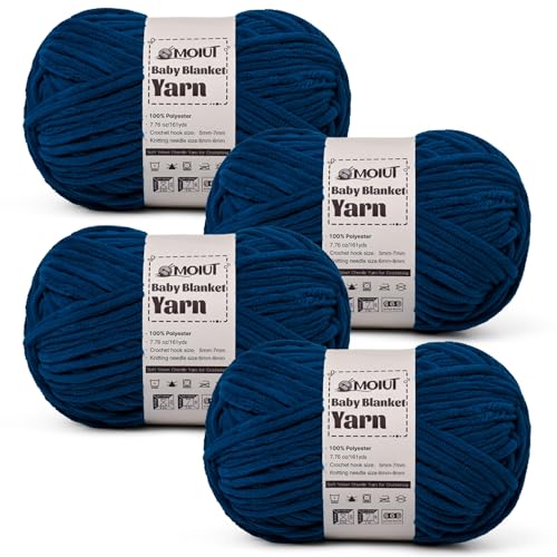 Fluffy Chunky Yarn for Crocheting, Chenille Crochet Yarn 6 Super Bulky, 4 Pack of 161 yds/7.76 oz Baby Blanket Yarn, Soft Velvet Yarns for Knitting Amigurumi&DIY Crafts/Hats/Socks(4 Navy Blue) - color: 4 Navy Blue