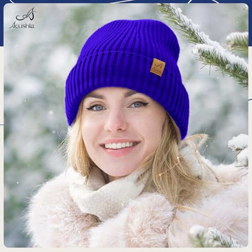 ACUSHLA Waterproof Windproof Winter Hat for Men Women Fleece-Lined Beanie - color: Klein Blue