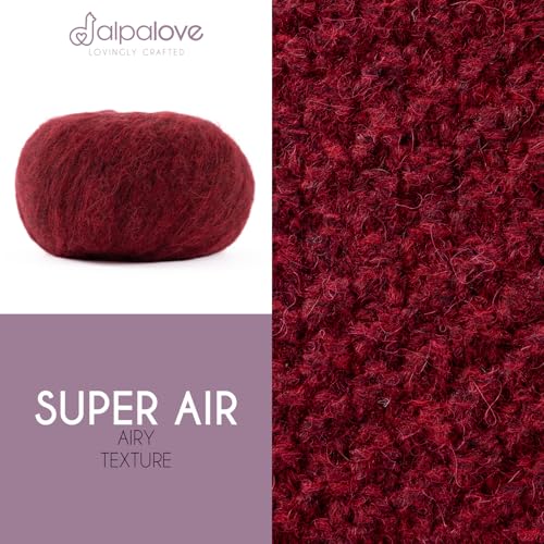 Super Air 4-Set Baby Alpaca - Soft and Fast Hand Knitting Yarn 7.05 oz/ 568 Yards - Melnage Red Wine - color: HF179 Red Wine Melange