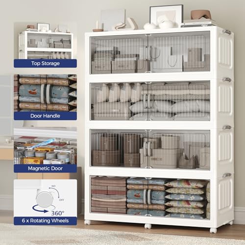 120Gal Extra Large Stackable Storage Bins with Lid, 480QT Foldable Collapsible Storage Box with Doors & Wheels, Plastic Organizer for Bedroom Kitchen Garage Dorm, 3Pack - size: 40Gal-3Pack