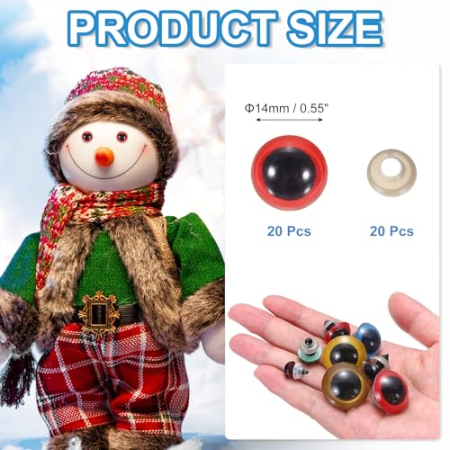 PATIKIL 14mm Safety Eyes, 20Pcs Realistic Doll Crocheting Safety Eyes with Washers for Decor Crochet Accessories Dolls Craft Halloween, Red - color: Red, size: 14 mm