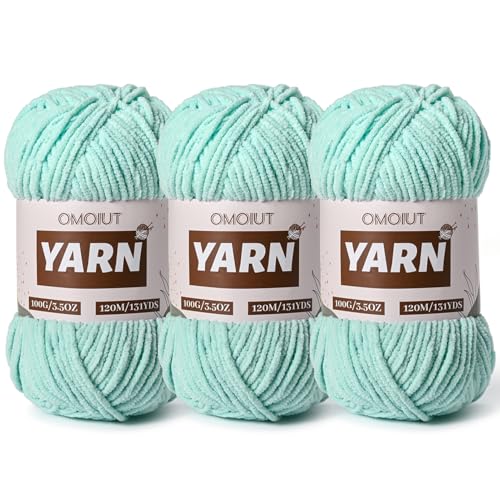 3 Packs Plush Chenille Chunky Crochet Yarn - Baby Yarn for Crocheting Soft - Velvet Yarns Knitting for Blankets Crafts - Fluffy Amigurumi Yarns 300g / 393yd (3 Aqua Green) - color: 3 Aqua Green