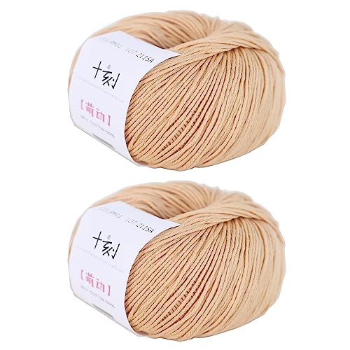 Fine Weight Knitted and Crocheted Cotton Yarn, 100% Long Staple Cotton Yarn, Baby Sports, 2 Packages of 100g/3.52oz (Per Skein 50g/162yards)-Ginger Yellow - color: PM11-Ginger Yellow