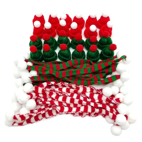 Yxtwaeh 48 Pcs Mini Santa Hats and Scarves for Christmas Crafts Mini Knit Doll Hat Scarf for Christmas Tree Ornaments Wine Bottle Toppers, Red and Green