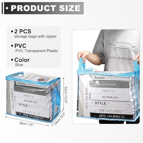 PATIKIL 15x9.5x12.6in Clear Storage Bags, 2PCS Plastic Storage Bags Clear Small Zippered Organizers Foldable Closet Bed Sheet Organizer Cube with Zipper for Book Clothes Yarn,L, Blue - color: Blue, size: L