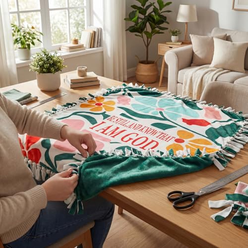 Chumia 2 Pcs/1 Set Christian Tie Blankets Craft Kit 57 x 57 Inch Religious DIY No Sew Bible Fleece Blanket No Sew Fabric Be Still and Know that I Am God Tie Knot Throw Craft Gift for Adult Women - style: Be Still,And Konw That I Am God