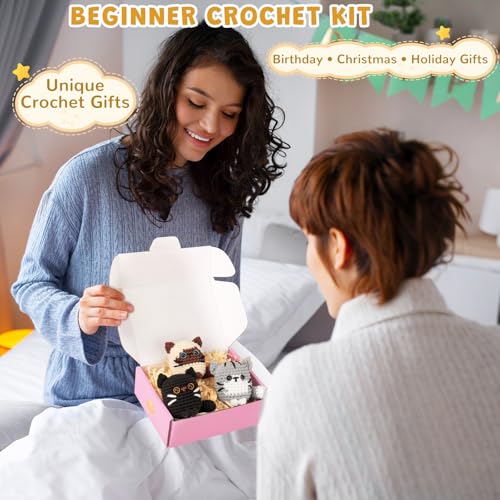 Crochet Kit for Beginners, Cat Crochet Kit for Adults Beginner | Complete DIY Crochet Starter Kit with Step-by-Step Video Tutorials, Easy Knitting Kit Cat Crochet Gifts - color: Kitty Friend