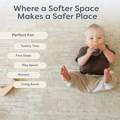 Little Landings Baby Play Mat for Floor - Sandstone (6x6ft) - Interlocking EVA Foam Play Mat Tiles for Babies & Toddlers, Non-Toxic Playmat for Tummy Time, Crawling & Playroom - Rug-Look Design - color: Sandstone - Beige, size: 6x6 ft