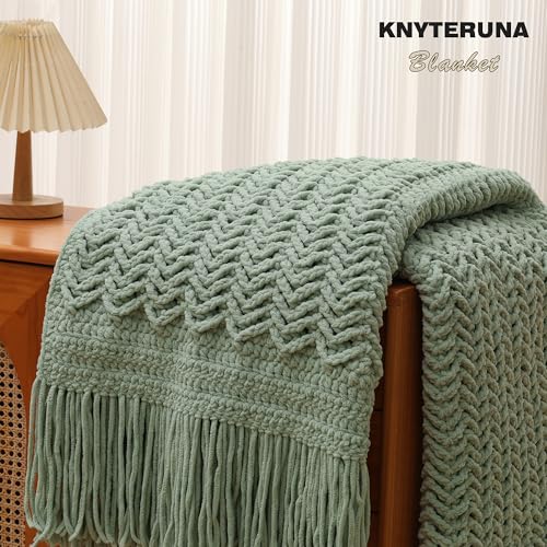 #6 Super Bulky Blanket Yarn for Crocheting - 4 Skeins(Each 10.5oz/300g, 220yds/201m), Chunky Chenille Thick Plush Big Soft Yarn for Crocheting Knitting Blankets, Sage Green - color: Sage Green