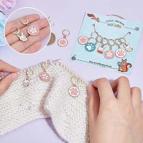 NBEADS 24 Pcs Animal Paw Stitch Markers, Alloy Enamel Crochet Stitch Marker Charms 304 Stainless Steel Clasp Locking Stitch Marker for Knitting Weaving Sewing Jewelry Making - color: Animal Paw&Sakura&Rabbit