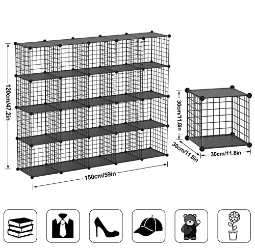 Wire Cube Storage Organizer, 20-Cube Metal Storage Shelves Bookshelf, Stackable Modular Closet Organizer for Bedroom Living Room, Office, Storage Shelves - color: Black Plus Iron, size: 20 Cubes