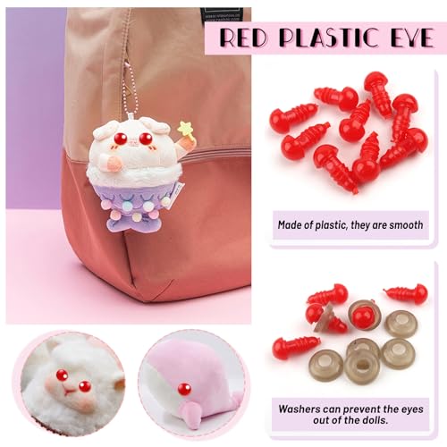 TOAOB 50pcs 8mm Mini Safety Eyes for Amigurumis Plastic Crochet Red Eye | Crafts Doll Safety Eyes with Washers, for DIY Crocheting Small Animals Doll, Making Supplies - size: 8mm