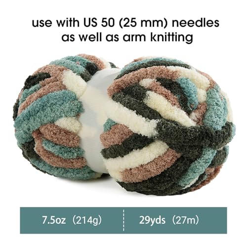 MABOZOO Tie Dye Chunky Yarn for Crocheting 8 Pack,Fluffy Jumbo Chenille Yarn,Soft Plush Yarn Bulky,Giant Thick Fuzzy Yarn for Hand Knitting or Arm Knitting,Green Multi (26 yds,8 oz Each Skein) - color: Olive,Orange,White