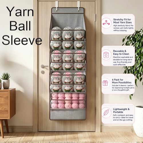 Yarn Ball Sleeve, Stretch Center Pull Yarn Cake Cover Keeps Yarn Organized | 6 Pack Reusable Yarn Cozy Holders for Knitting, Crochet & Craft Projects, Soft Elastic Bunny Skein Covers