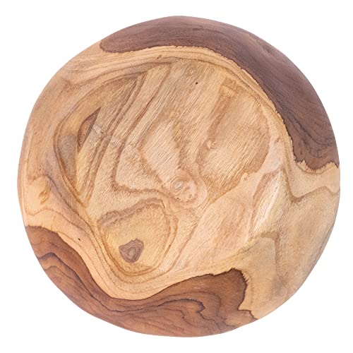 ANDALUCA 9 Inch Teak Wood Hand Carved Rustic Organic Bowl Small (9"-10" Diameter) - size: 9" - 10" Diameter