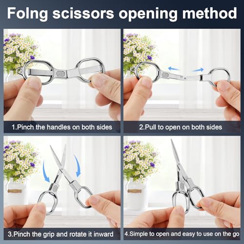 BSADIY 2 Pcs Mini Folding Stainless Steel Badge Scissors with 2 Keychains | Safety Foldable Pocket Small Travel Scissors All Purpose for Travel, Home, Office, Craft, Sewing, Nurse Accessories (Silver) - color: Silver