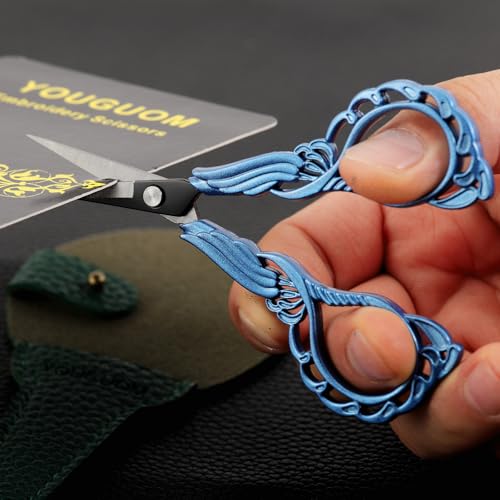 YOUGUOM Sharp Crochet Scissors, Small Sewing Embroidery Shears | All Purpose for Crafts, Artwork, Needlepoint, Cross Stitch, Paper Cutting, Detail Thread Snips, DIY Tools, with Cover, Blue - color: Blue