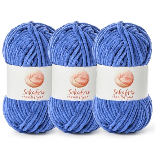 3 Pack Chunky Chenille Yarn for Crocheting, Baby Yarn for Crocheting Soft Blanket, 262.4 yds /10.5 oz Crochet Yarn, Bulky 5 Amigurumi Yarns, Fluffy Velvet Yarns for Knitting Crafts (3 Azure) - color: 3 Azure