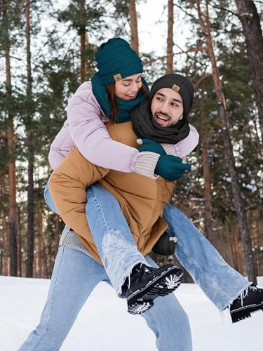LOROME Winter Beanie Hat Scarf Gloves, Warm Fleece Knit Neck Scarf Set Gift | Hats Gloves Scarf Set, Touchscreen Gloves, Universal Size Neck Scarf Set Winter Gifts for Unisex Adult Winter Wear - color: Blue