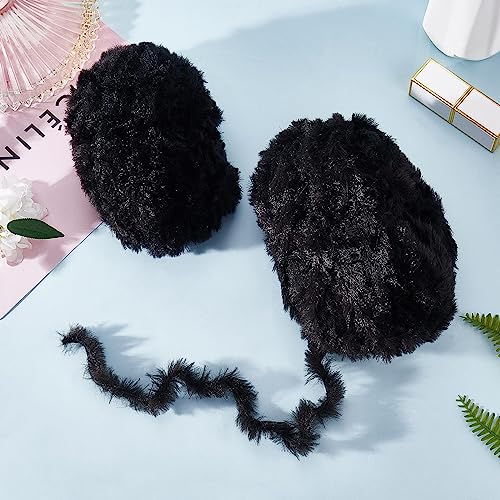 BEEFLYING 2 Roll Skeins Super Soft Fur Yarn Chunky Fluffy Faux Fur Fluffy Eyelash Yarn for Crochet Knit Blanket Rug Clothes Knitting-2×30m(2×32.8yds,51g×2) - color: Black