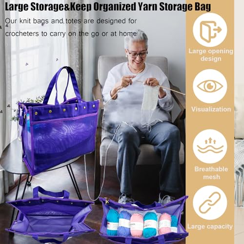 Knitting Bag Large Yarn Storage Organizer,Crochet Bags and Totes,Purple - color: Purple