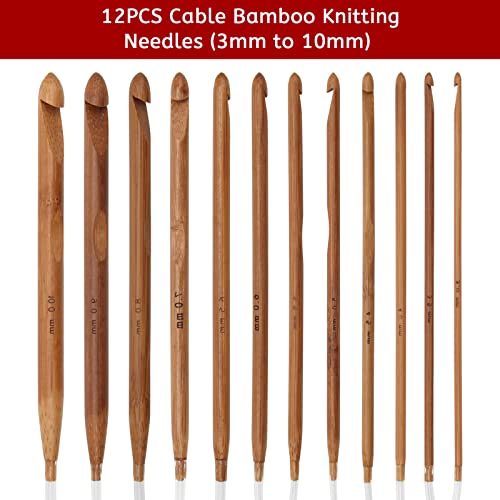 23 Pieces Tunisian Crochet Hooks Set, AHIER 12PCS Bamboo Crochet Hooks 3-10mm and 11PCS Tunisian Afghan Aluminum Knitting Needles Set 2-8mm (Transparent)