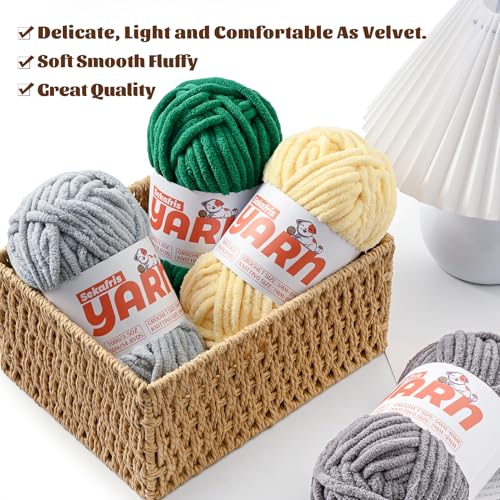 Soft Chunky Chenille Yarn for Crocheting-(300g/10.58oz) Bulky Knitting Crochet Yarn for Blankets-(150m/164yds) Fluffy Velvet Baby Yarn for Amigurumi&Crafts.(3 Lemon Yellow) - color: 3 Lemon Yellow