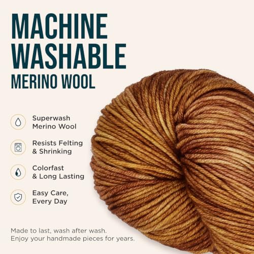 KnitPro Symfonie DK Weight Merino Wool Yarn 240yds, 100g, Caramel | 100% Extrafine Merino, Hand Dyed, OEKO-TEX Certified, Superwash, Colorfast, #3 Yarn Skein for Knitting & Crochet - color: Caramel