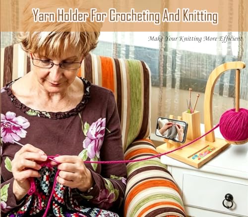 Yarn Holder for Crocheting Knitting,Wooden Magnetic Rotating Yarn Spinner Stand,Anti-Slip Base & Storage,Tangle Free Dispenser,Crochet Accessories Birthday Gift for Women Mom Wife Grandma (Natural)
